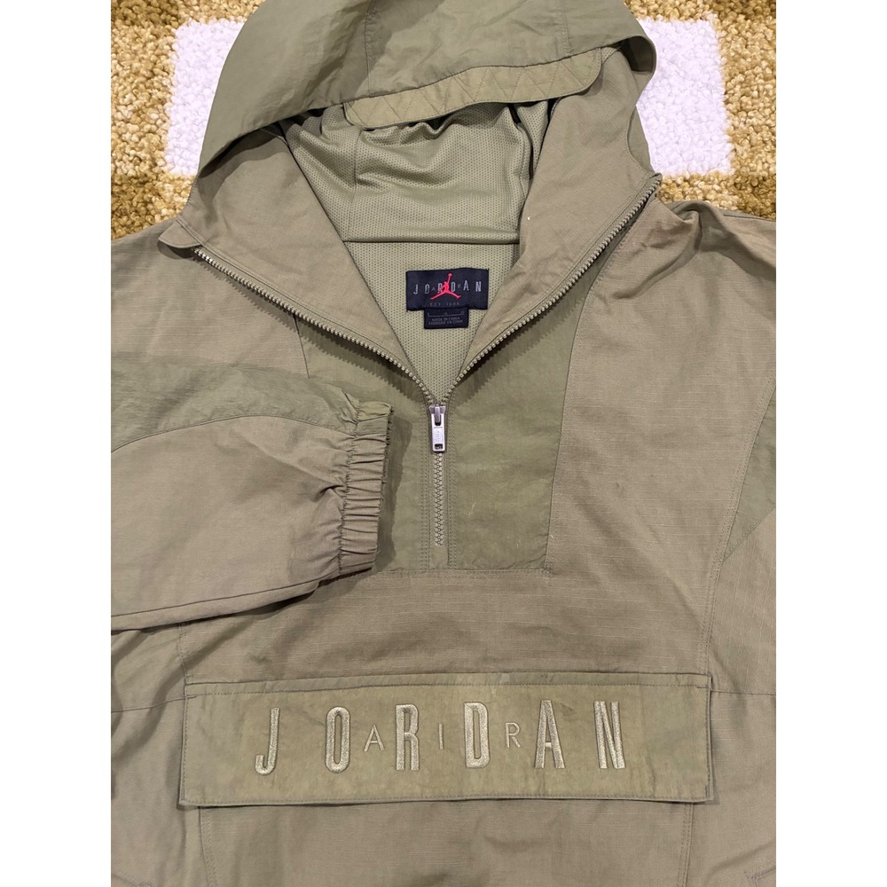 Jordan Mens Olive Green Half Zip Hooded Windbreaker Pullover Jacket Large - Picture 7 of 10